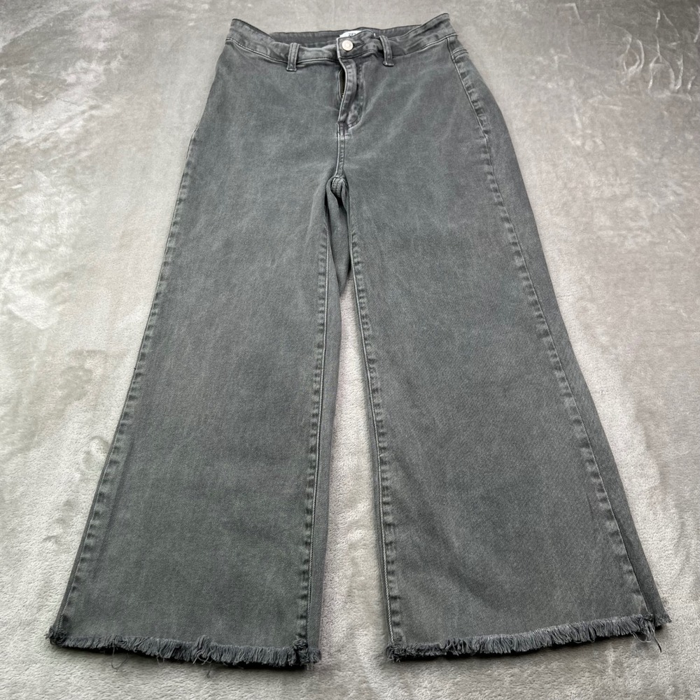 Zenana Wide Leg Jeans Womens Size S Black Faded Raw Hem High Rise Stretch